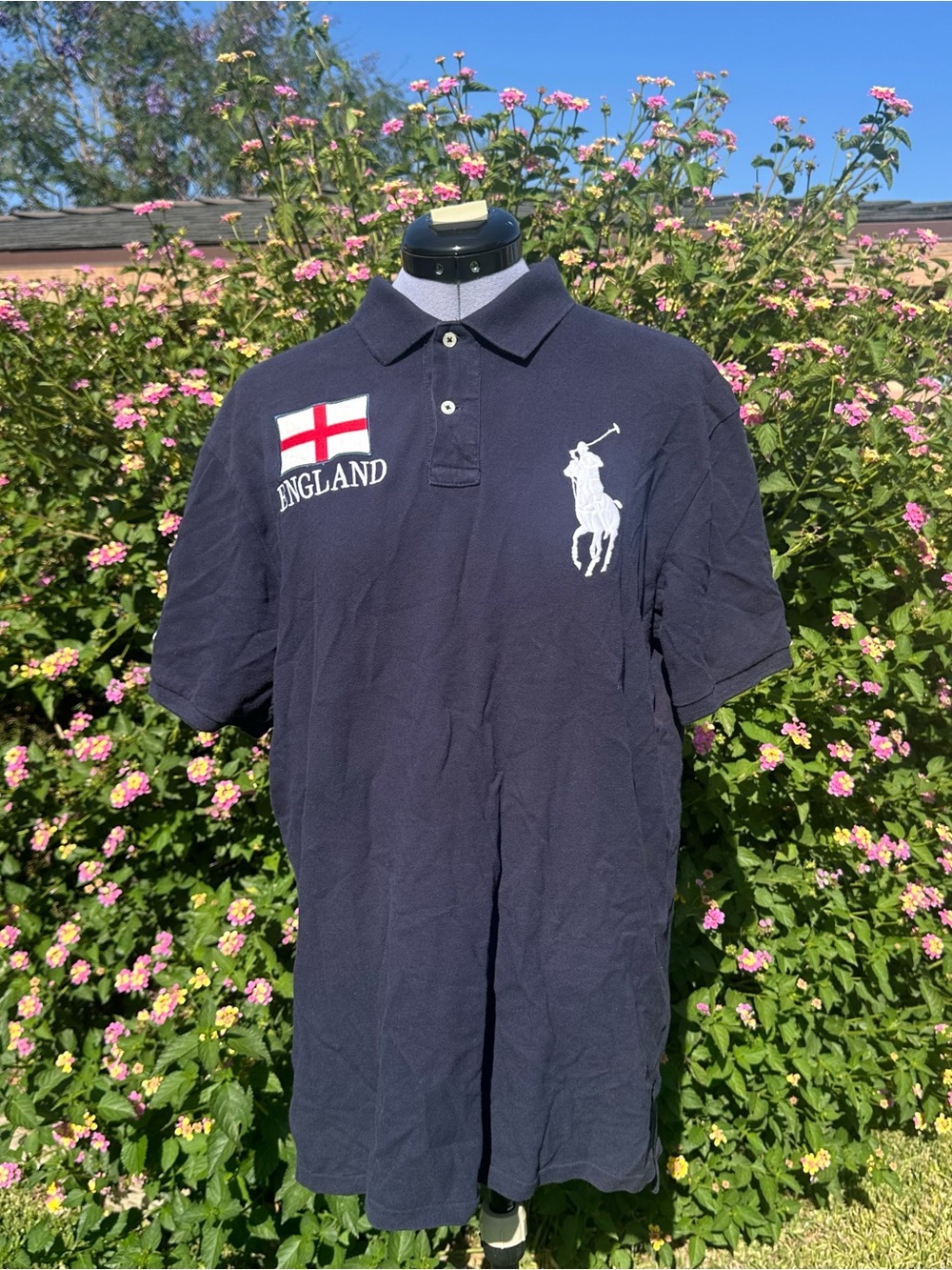 Polo by Ralph Lauren Navy England Patch Short-Sleeve Polo Size Large Custom Fit